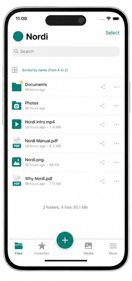 The same app published under a customer's teal Nordi branding